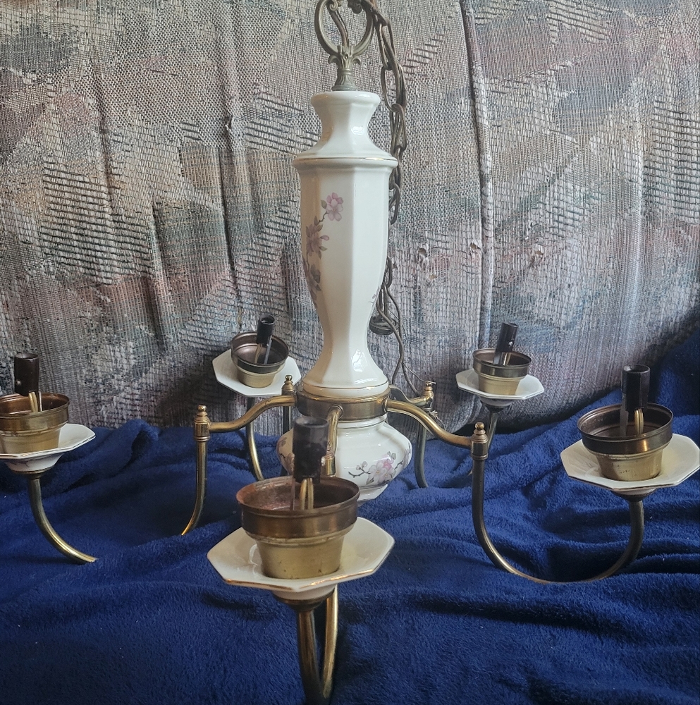 Antique/vintage Porcelian Hand Painted Botanical Flowers Flawless With Brass Arm